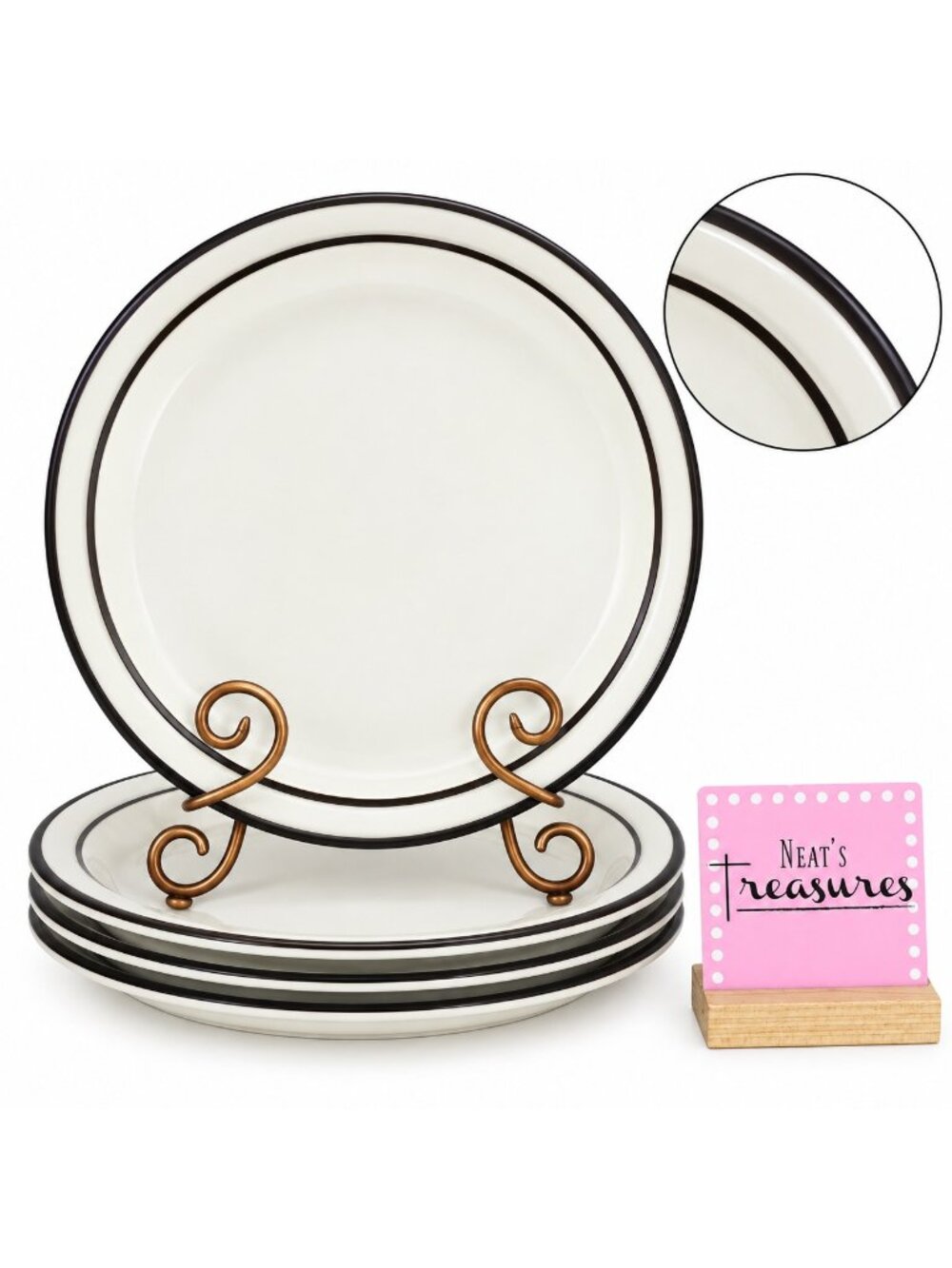 Noritake TUNDRA Primastone Brown Band Grayish Body Stoneware Dinner Plate Set 4